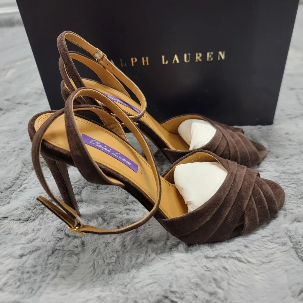 Ralph Lauren Purple Label Heels Womens EU 40 Brown Bacall‎ 2 Kid Suede Stiletto